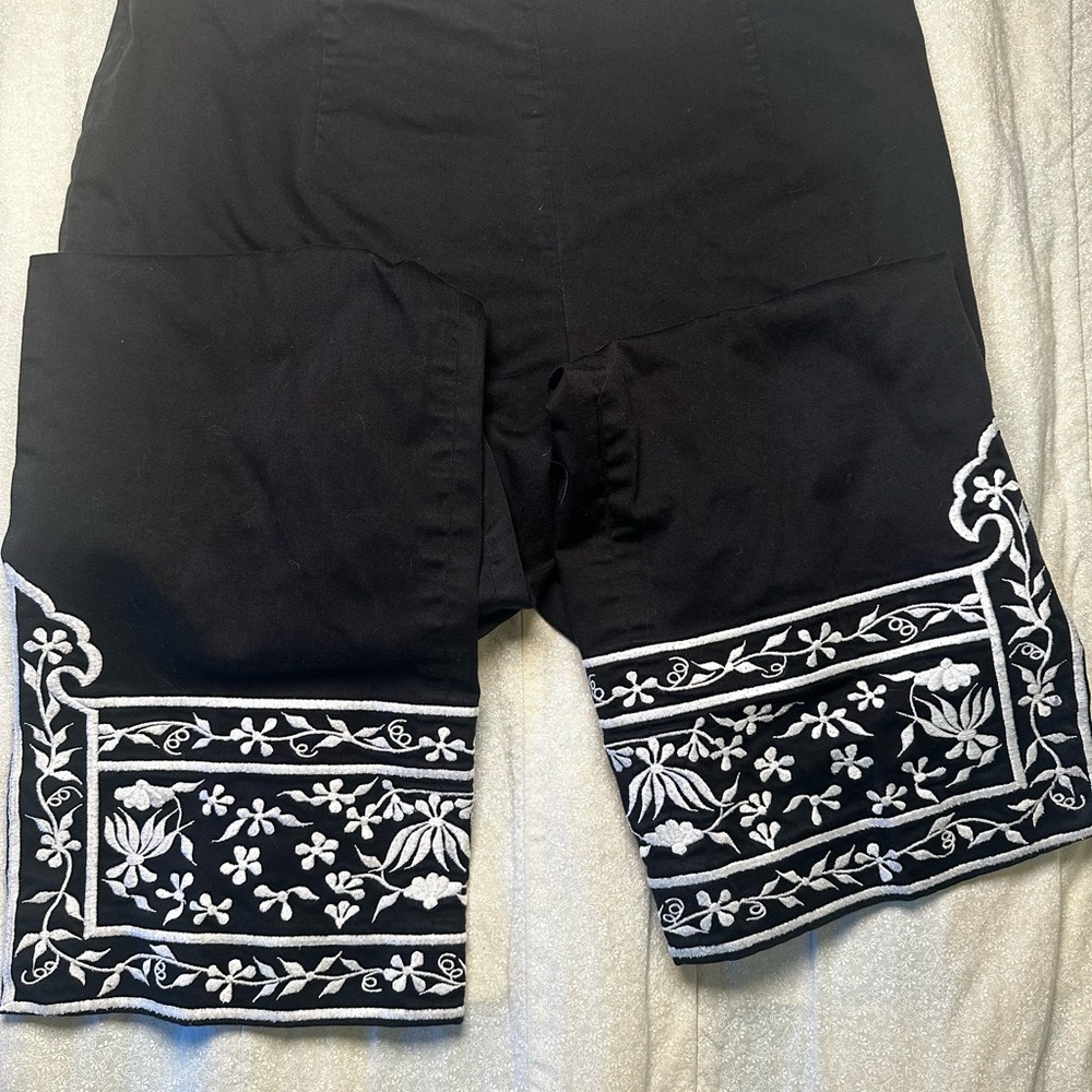Black Capris with White Embroidery